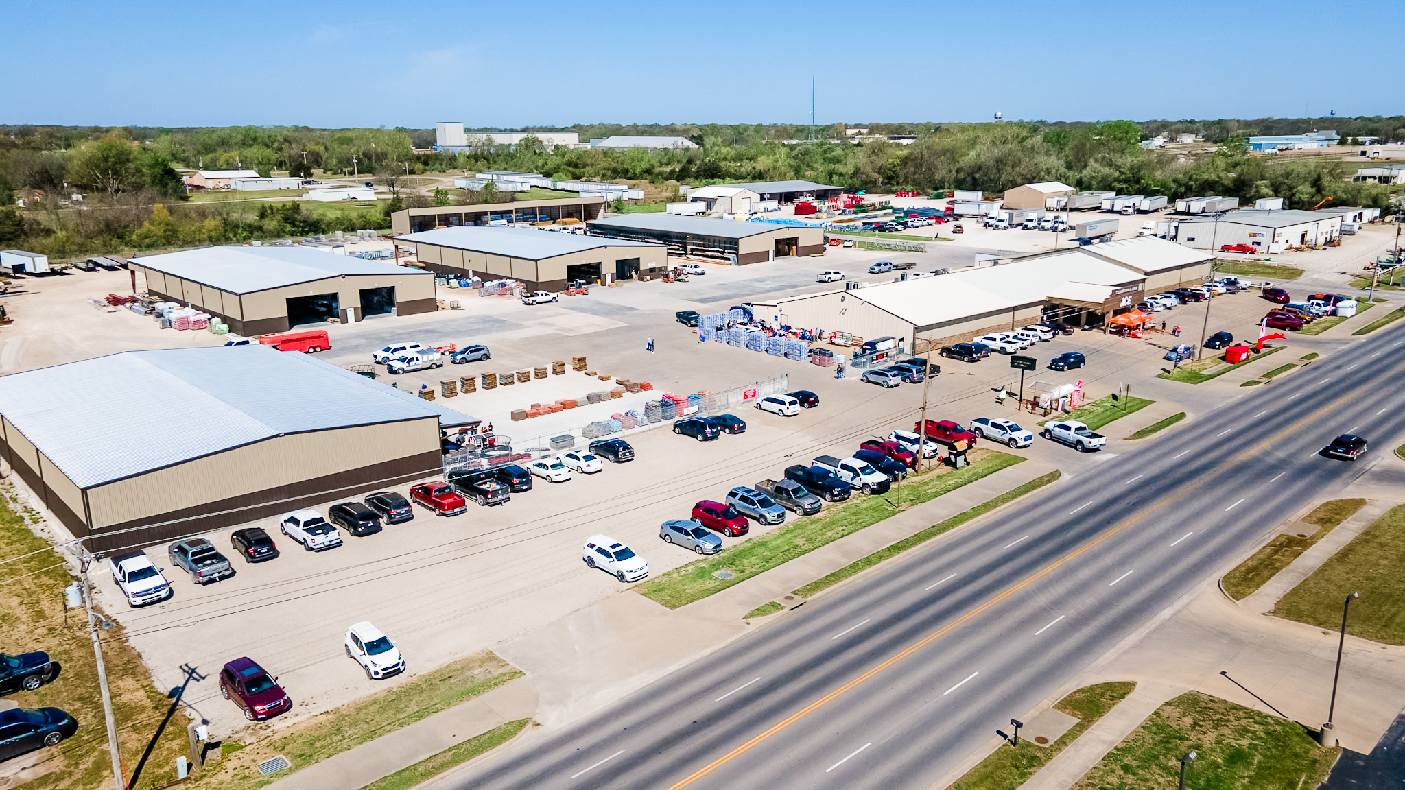 Aerial view of Cleaver Farm & Home 15-acre campus in Chanute, Kansas